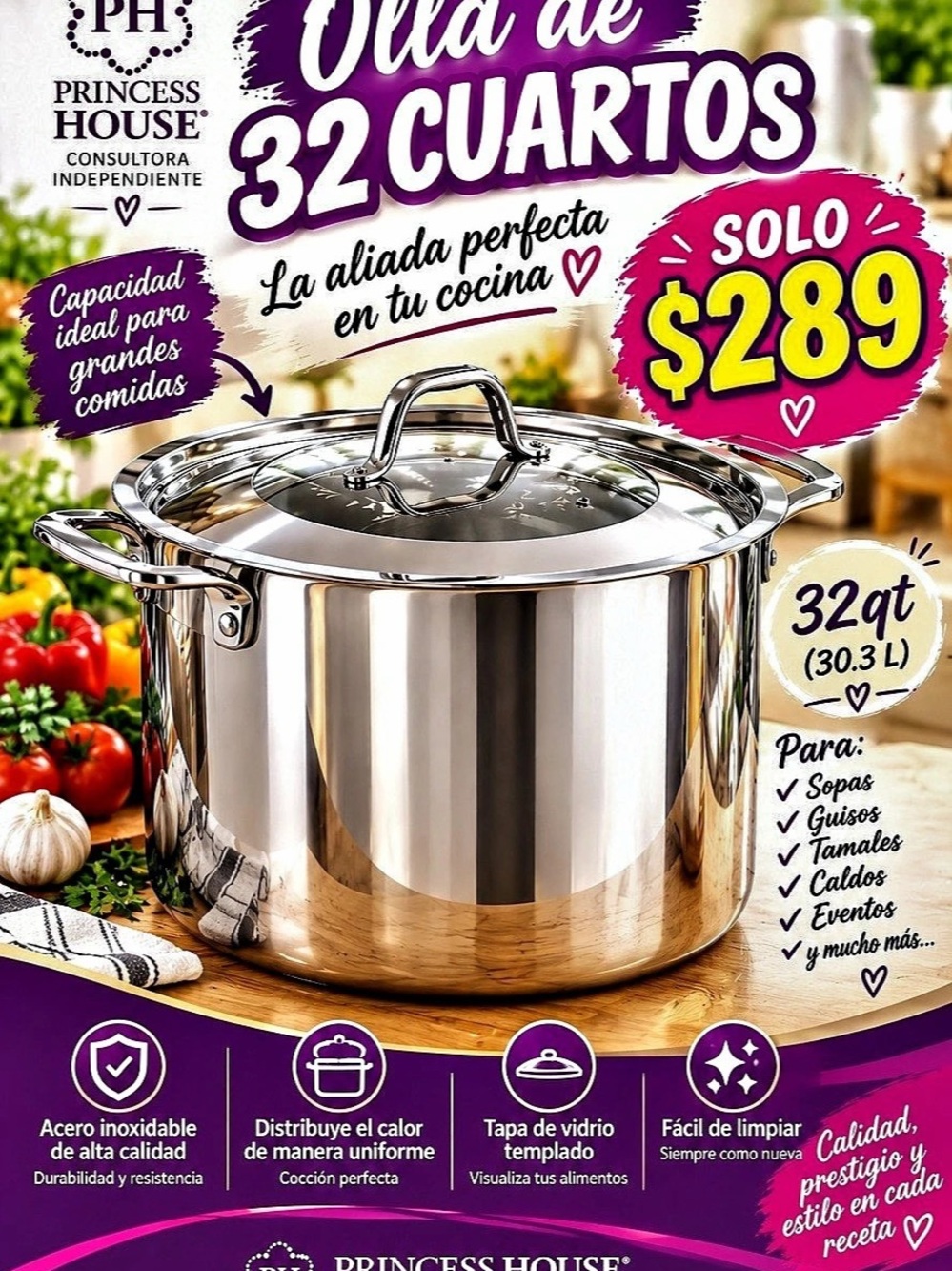 Princess House Princess Heritage Stainless Steel Classic 32-Qt. Tamalera 32-Qt